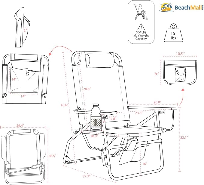 Big Jumbo 500 lbs XL Wide Heavy Duty Beach Chair for Big &amp Tall Adults Aluminum Tubing - 4 Reclining Positions