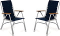 FORMA MARINE Boat Chairs High Back Navy Blue Deck Folding Marine Aluminum Teak Furniture Set of 2 M150XNB