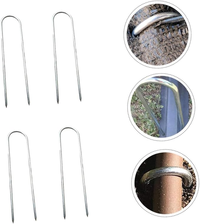 4Pcs Heavy Duty U Shape Steel Tent Stakes Durable Camping Ground Nails for Secure Garden Edging Tent Installation Easy to Use for Hard Soil and