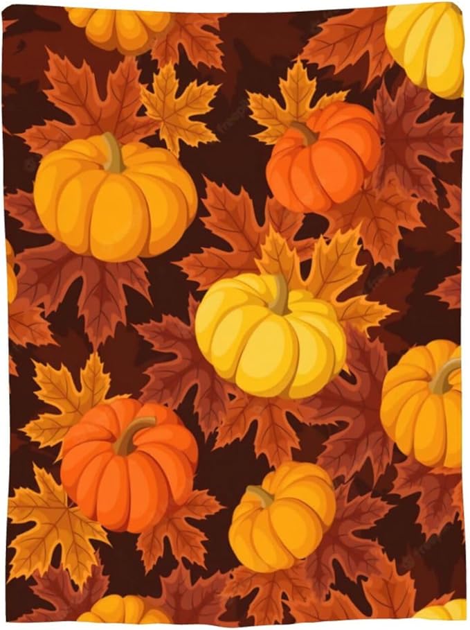 60X50 Fall Pumpkin Lightweight Flannel Blanket - Soft and Breathable Polyester Suitable for Travel Camping and Home Decoration