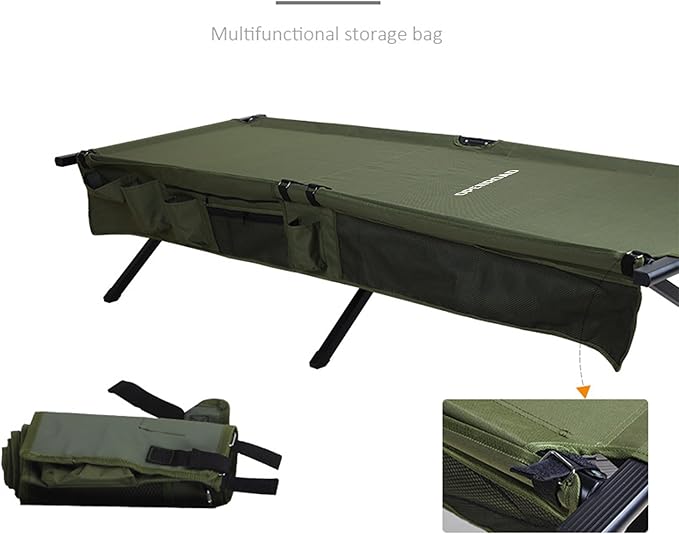 OPENROAD Portable Folding Camping Cot – Easy Setup Supports Up to 550lbs with Storage Bag and Side Pockets for Travel and Outdoors
