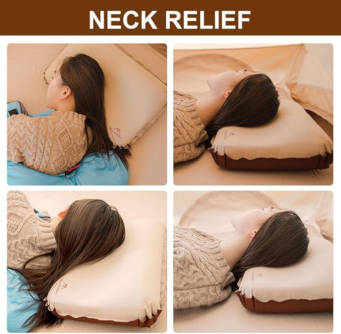 Ultralight Inflatable Pillow High Rebound Compressible Travel Pillow Neck Protect Portable Self Inflating Pillow for Camping Travel Hiking (Khaki Inflatable Pillow)