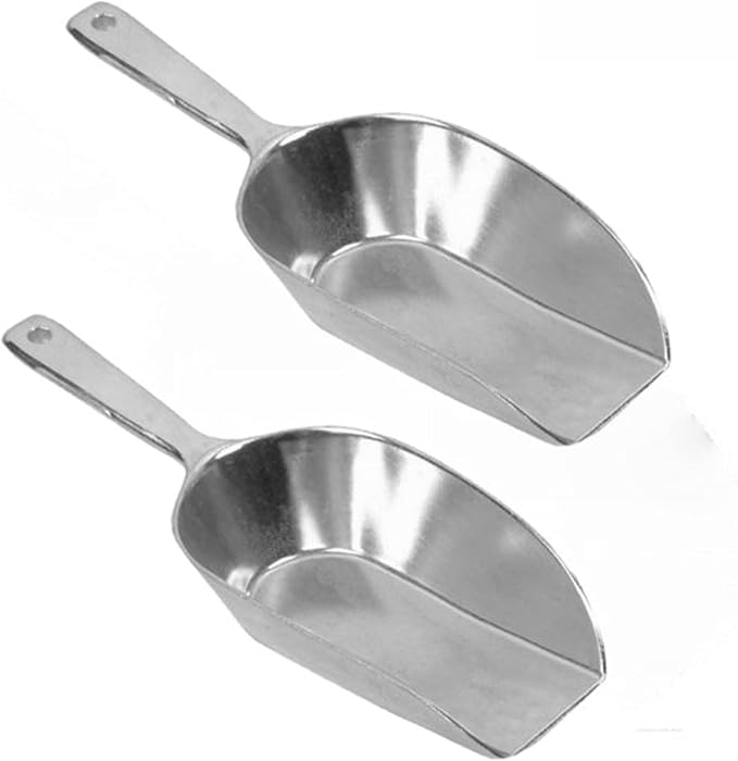 TrueCraftware- 16 oz. Aluminum Flat Bottom Scoop Set of 2- Flat Bottom Aluminum for Bar Ice Flour Utility Scoop Kitchen Scooper for Ice Maker Popcorn Food Scoops for Bar Party Wedding