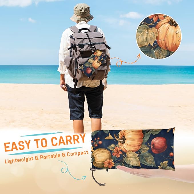 Waterproof Sandproof Beach Blanket 59''×68'' Vintage Pumpkin Polyester Outdoor Picnic Blanket with 4 Stakes &amp Storage Bag for BeachCampingVacation Food