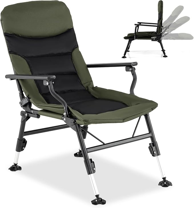 Goplus Oversized Foldable Fishing Chair for Adults Heavy Duty All-Terrain Camping Chair with Padded High-Back Armrest Adjustable Feet Portable Recliner for Outdoor Patio Beach Garden