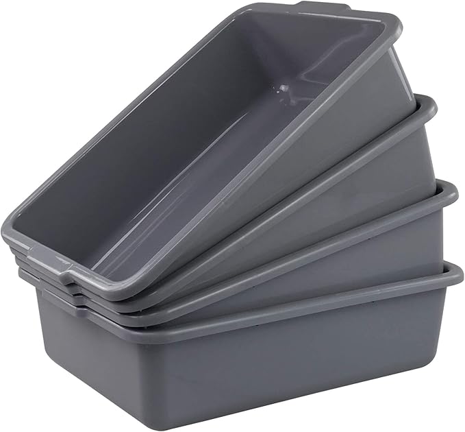 Cand 4 Packs Commercial Bus Tubs 22 L Plastic Bus Box Grey Utility Dishpan