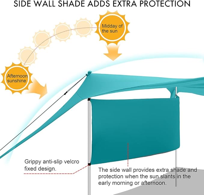 Beach Canopy Tent Shade with Sidewalls 10x10FT 6.6FT Tall UPF50+ Sun Shelter Windproof &amp Water Resistant Includes Guylines Sand Shovel Stability Poles Easy Up for Beach Outdoor Camping Backya