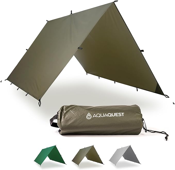 AquaQuest Guide Tarp – Ultralight Waterproof (5000 mm) Seam-Taped 40D Ripstop Rain Fly for Backpacking Stealth Camping &amp Thru-Hiking