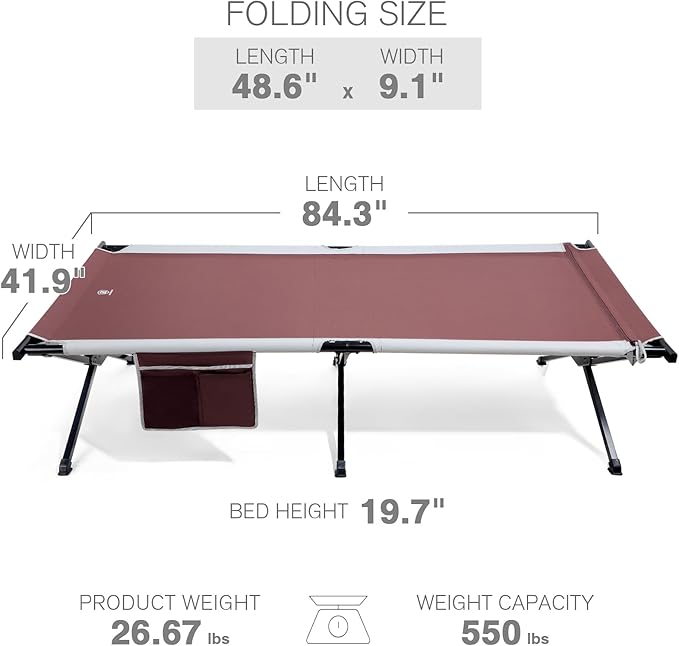 EVER ADVANCED Extra Wide Camping Cot for Adults Oversized XXL Sleeping Cots Folding Cot Bed with Carry Bag 84.3 L x 41.9 W Support to 550 lbs