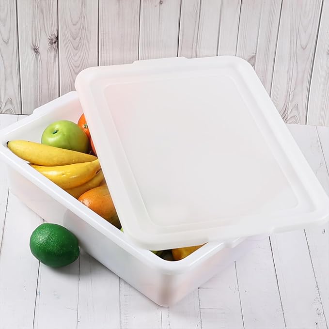 Hespama 3 Pack Commercial Bus Tub with Lid 13 L Plastic Dishpan Wash Basin White
