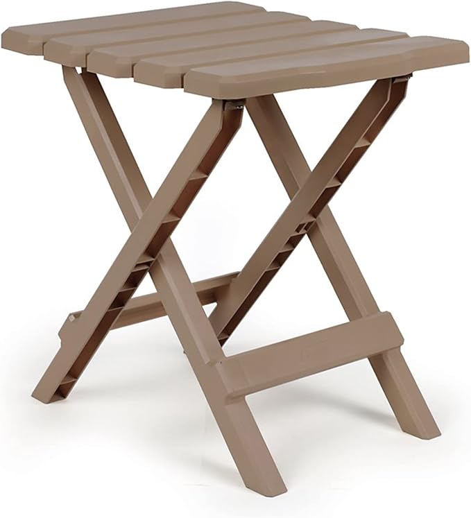 Camco Adirondack Portable Outdoor Camping Small Weatherproof Rustproof Durable Plastic Folding Side Table for Indoor and Outdoor Use 2 Pack Taupe