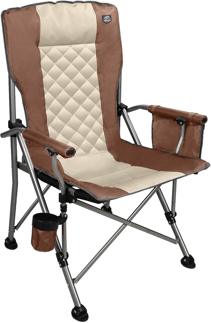 Folding Padded Camping Chair with Hard ArmrestCup HolderHeavy Duty for AdultsPaded BackrestPortable Lawn Lightweight Outdoor Camp ChairSupport up to 400lbs