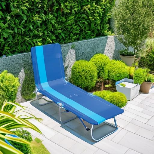 Rio Beach Portable Lay Flat Folding Backpack Beach Lounge Chair with Backpack Straps and Storage Pouch Blue Stripe