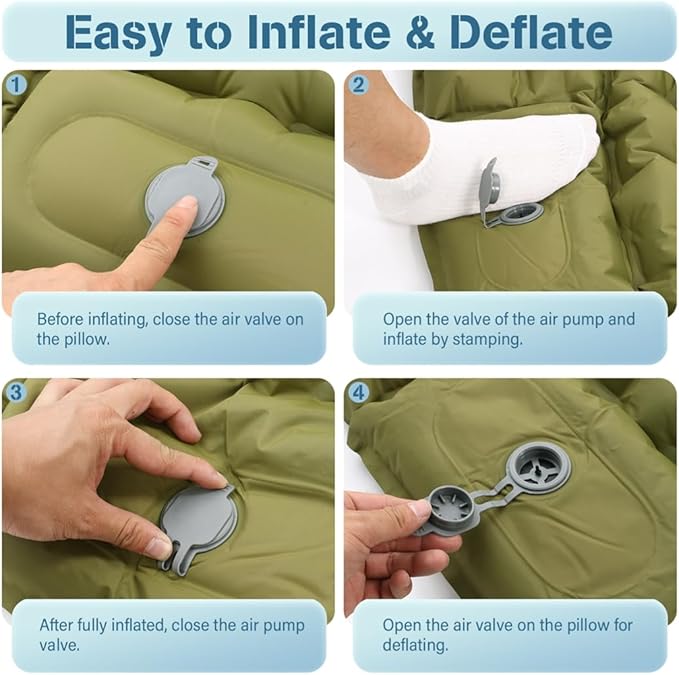 78.7 X 55 X 3.9 Inches Inflatable Sleeping Mat for Camping with Foot Pump and Adjustable Pillow