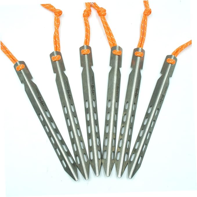 1Set Titanium Alloy Camping Tent Stakes Windproof V Shaped Ground Pegs for Secure Tenting Hard Surfaces Lightweight and Durable with Carry Pouch