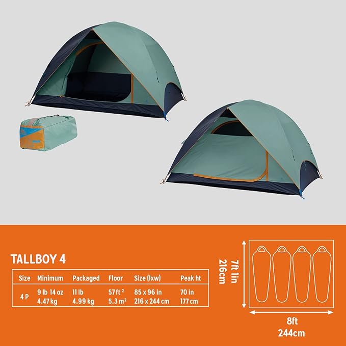 Kelty Tallboy Family Car Camping Tent 4 or 6 Person Freestanding Shelter Large Capacity Stuff Sack Included. 2022