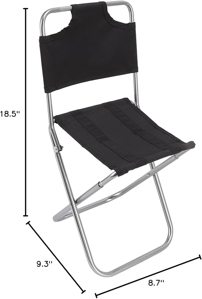Fdit Mini Portable Folding Camping Chair Black Aluminum Oxford Cloth Modern Style Lightweight Sturdy Comfortable Backrest Ideal for Camping Barbecue Fishing Backpacking