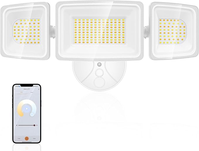 Onforu 100W Smart LED Security Flood Lights Outdoor 9000LM Brightness Adjustable WiFi Alexa Flood Light APP Control Tunable 2700K-6500K Exterior Floodlight with 3 Adjustable Heads for Yard Garage