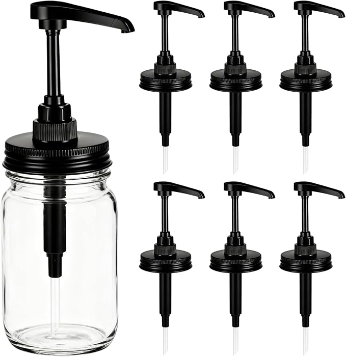 6 Pcs 70 Mm Regular Mouth Black Pump Lids for Mason Jars Honey and Syrup Dispenser Replacement