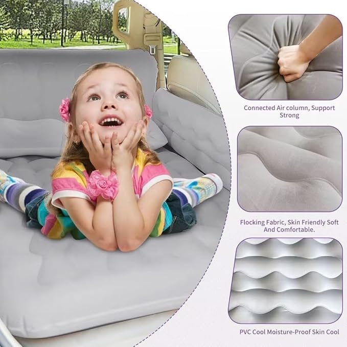 SUV Air Mattress - Thickened and Double Air Mattress Sided Flocking Travel Inflatable Car Mattress Bed with Electric Air Pump and 2 Pillows Car Sleeping Bed for Home Outdoor and Travel