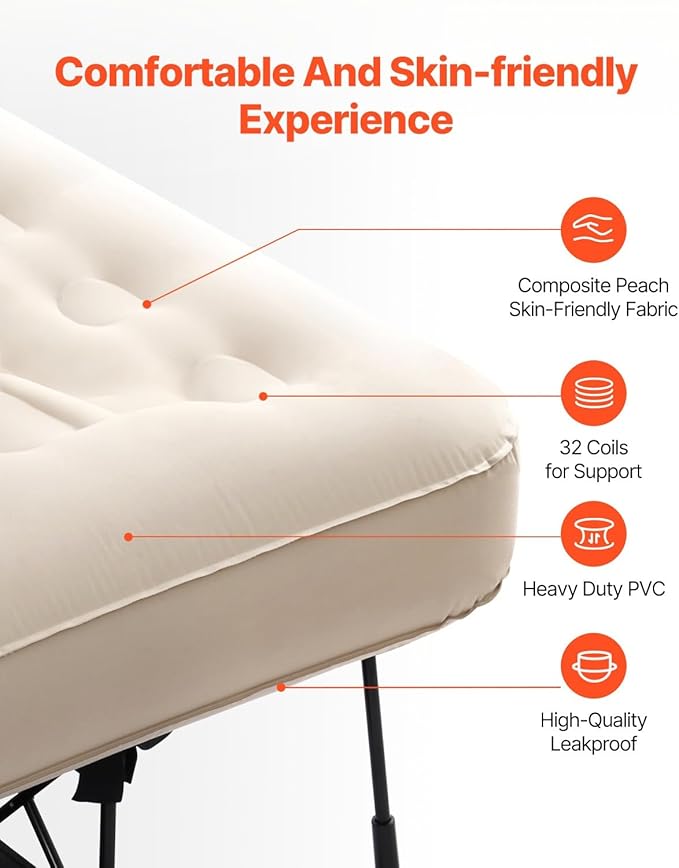 VEVOR Air Mattress with Frame Inflatable 1 Person Camping Cot with Built-in Pump Portable Folding Air Beds Supports 300 lbs Blow Up Bed for Guests Camping Travel Indoor &amp Outdoor Use
