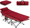 Goplus Camping Cot Folding Camping Cot with Mattress Pillow Carry Bag Storage Pocket Camping Bed Military Cot for Home Office Nap Hiking Heavy-Duty Portable Sleeping Cot for Adults Kids (Wine)