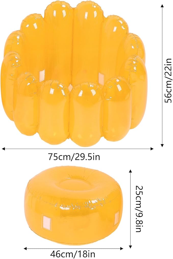 2Pcs Inflatable Chair Set Transparent Candy Color Inflatable Couch Sofa Adult 29.5 x 22in Portable Outdoor Blow Up Couch Seat for Camping Beach Balcony Pool Lawn (Yellow)