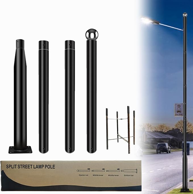 Street Light Pole 13 Ft Tall - Outdoor Adjustable Heavy Duty Metal Street Lamp Post for Outside Solar Street Lights with Mounting Rebar Cage Base for BackyardParking LotWalkway
