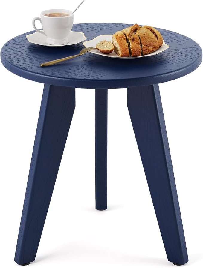 HDPS Outdoor Side Table Small Round Side Table Weather-Resistant Outdoor Side Tables for Patio Porch Deck End Table for Plant Stand Living Room Bedroom Navy