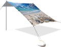 Beautiful Beach Scene Beach Tent Sun Shelter 9.2' x 10.5' Beach Canopy with 4 Sandbags 4 Stability Poles Sand Shovels - Tent Canopy for Beach Camping Fishing Picnics