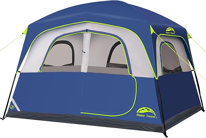 Happy Travel Tent 6 Person Tents for Camping Waterproof Easy Setup Camping Tent with Rainfly Portable Large Family Cabin Tent with 5 Large Mesh Windows and Carry Bag for Outdoor Camping &amp Hiking