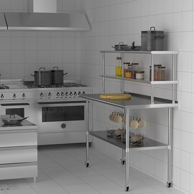 Double Overshelf 2 Tier Stainless Steel Shelf 12 x 36 Inch Weight Capacity 330lb for Prep Work Table in Restaurant Home and Kitchen