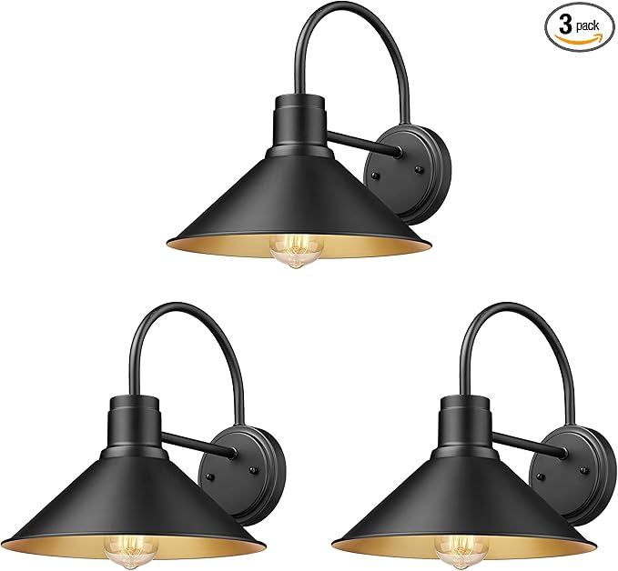 Exterior Barn Light Outdoor Wall Mount Light for House Front Porch Wall Lighting Fixture Farmhouse Outdoor Sconce Light (Black 3 Pack)