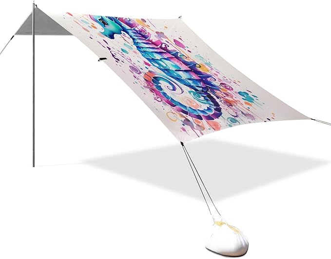 Camping Sun Shelters Watercolor Hippocampus Japonicus Beach Canopy 126 * 110.2in