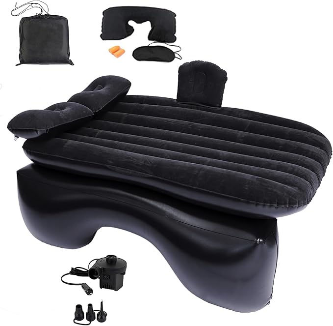 Inflatable Car Air Mattress Back Seat Bed with Air Pump55 x 35 Portable Thickened Car Travel Camping Sleeping Air Mattress Blow Up Bed for Car Universal SUV