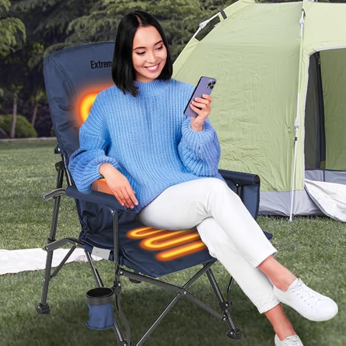 ExtremeHEAT Wireless Heated Camping Chair with 20000mAh Power Bank – Rechargeable Electric Heated Chair for Camping Tailgating &amp Outdoors