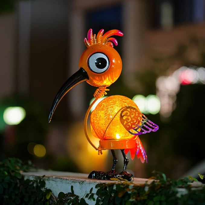 Chicken Solar Lanterns Outdoor Waterproof LED Solar Lights Crackle Glass Decorative Rooster Tabletop Lantern Garden Yard Art Patio Porch Decor Gift for Women Moms (Orange)