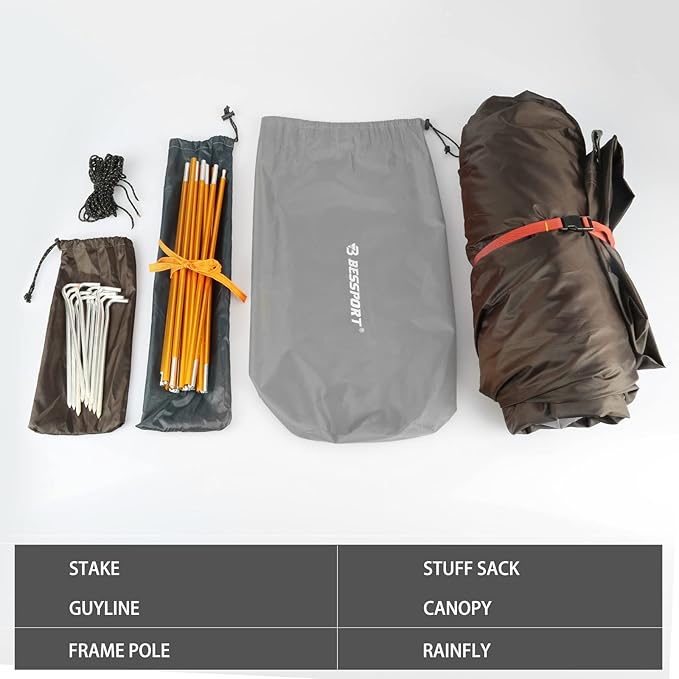Bessport Camping Tent 1/2 Person Tent Waterproof Two Doors Backpacking Tent Easy Setup Lightweight for Outdoor Hiking Mountaineering Travel