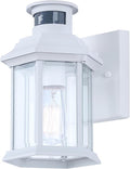 Harbor 1-Light Outdoor Wall Light 10-Inch White with Clear Glass Built-in Motion Sensor/Photocell Classic Durable Outdoor Lantern for Entryways Patios Porches
