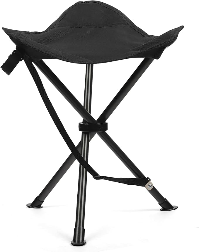 18 Folding Tripod Stool for Adults Heavy Duty Lightweight Portable Three Leg Tall Camping Stool Collapsible Backpacking Tripod Seat Chair for Fishing Hunting Support 225 lbs Black
