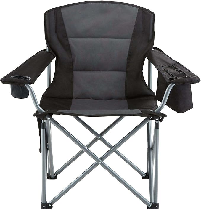 Oversized Camping Folding Chair Heavy Duty Outdoor Quad Lumbar Back Padded Arm Chairs with Side Pockets Cup Holder &amp Cooler Bag Portable Chairs for Beach Lawn Picnic Fishing Support 450 LBS