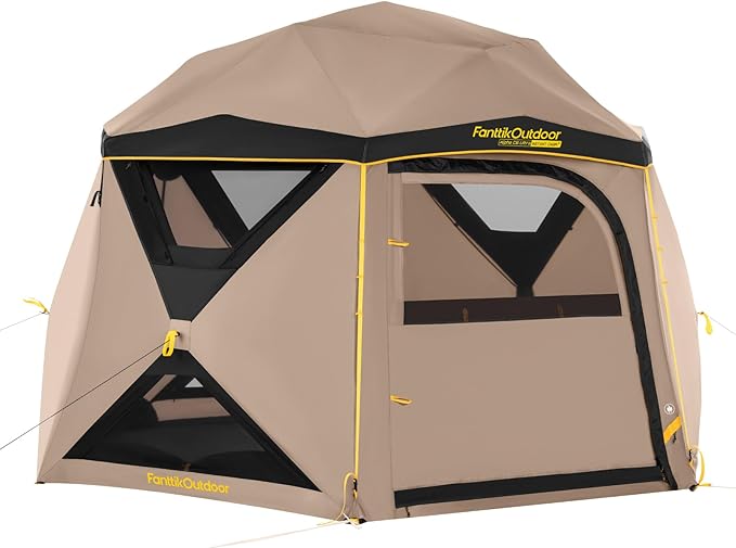 FanttikOutdoor Alpha C6 Ultra Instant Cabin Tent 6 Person Pop Up Camping Tent Setup in 60 Seconds Portable with Rainfly &amp Windproof for Outdoor Camping &amp Overlanding Khaki