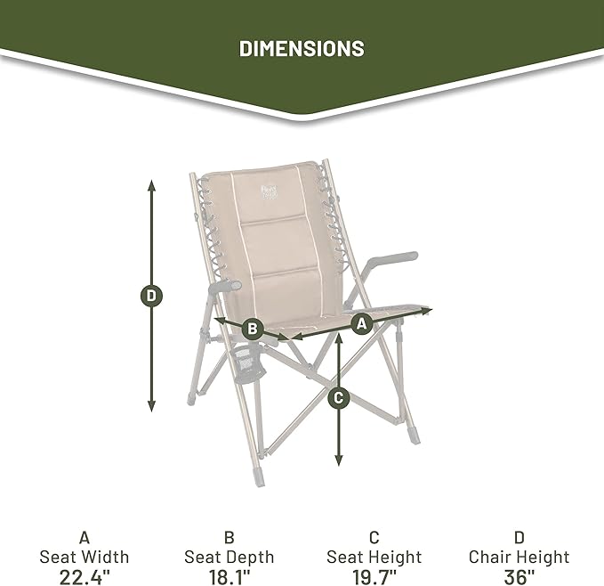 Timber Ridge Bungee Folding Camping Chairs for Adults Heavy Duty Collapsible Padded Chair with Armrests Cup Holder Foldable Outdoor Lounge Chairs for Fishing Lawn Supports 300 lbs Earth Brown