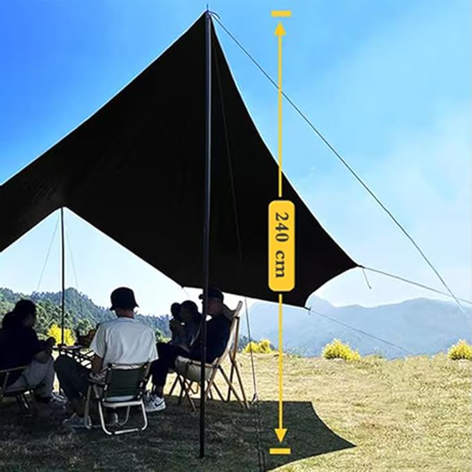 16x16 ft Large Camping Tarp with Poles Waterproof Hammock Rain Fly Camping Awning Sun Shelter (Black Without Poles)