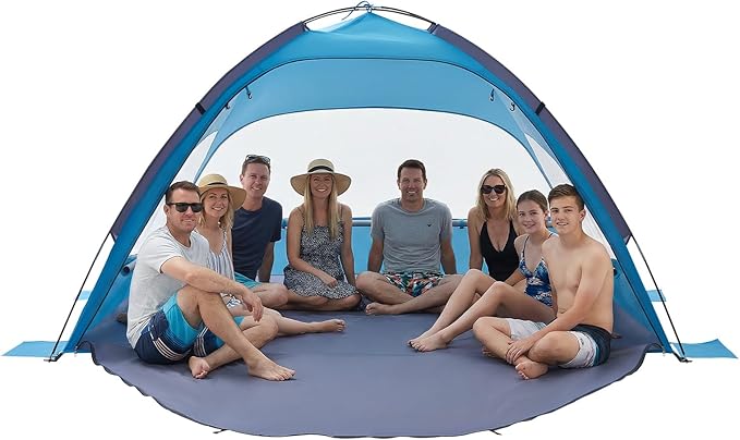VEVOR Beach Tent Sun Shelter for 8 Person UPF 50+ Protection Portable Sun Shade Beach with Carrying Bag &amp Sand Pockets Lightweight and Easy Setup Beach Umbrella for Camping Fishing Outdoor Picn