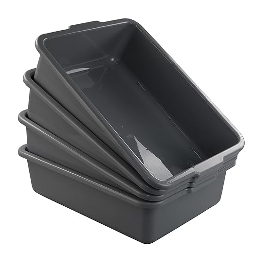 Asking 4-Pack 23 L Plastic Commercial Bus Box Utility Bus Tub Gray