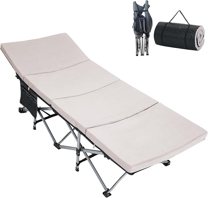 DoCred Oversized Folding Camping Cot with 2” Mattress Heavy Duty Sleeping Cot for Adults Portable Adults Outdoor Bed with Carry Bag Travel Camp Cots