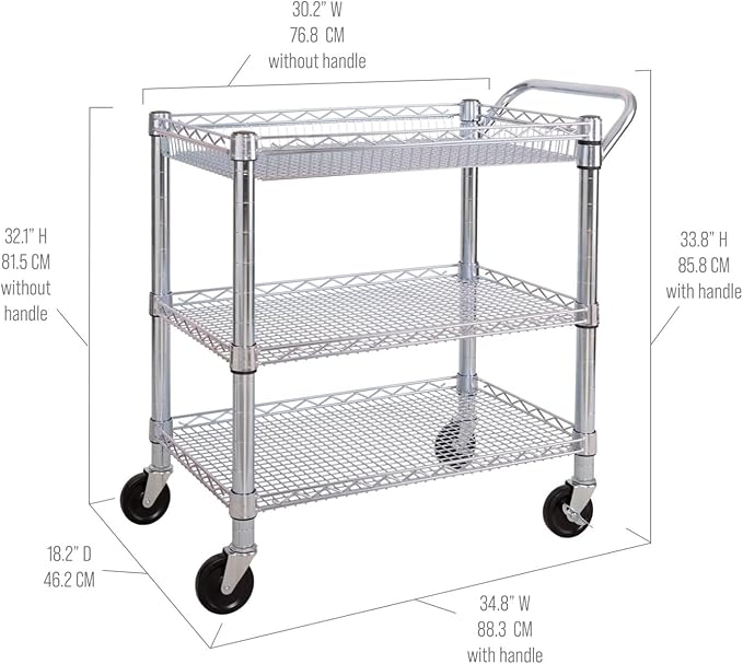 Apply to 3-Tier Heavy-Duty Commercial Utility Cart - NSF Certified Durable Storage Solution for Home Office and Warehouse