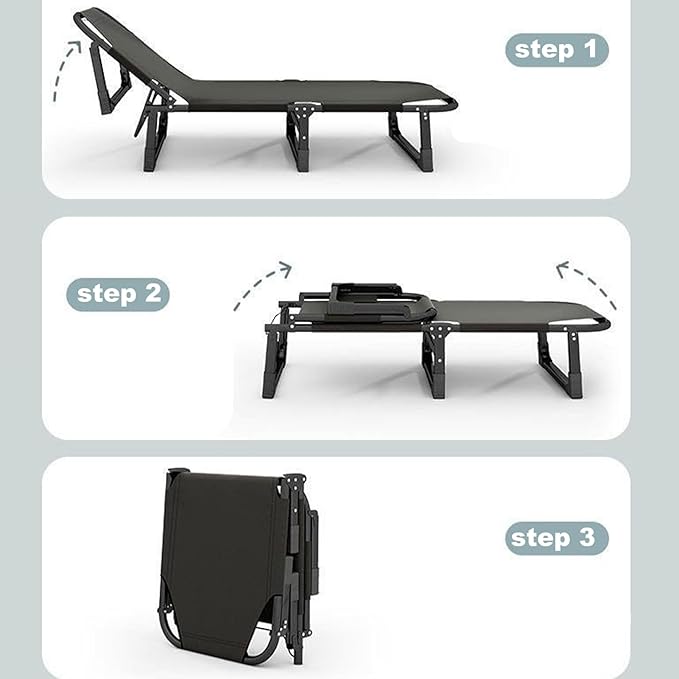Portable Folding Camping Cot Adjustable 4-Position Adults Reclining Folding Camping Cot Sleeping Bed Cots for Office Pool Beach Patio Camping Lawn Outside (Gray)