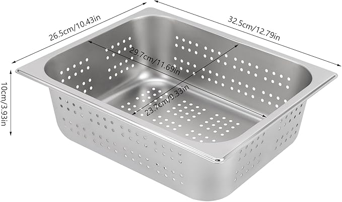 1 Set 1/2 Size Stainless Steel Steam Hotel Pan Steam Table Pan Food Service Pan for Party Kitchen Restaurant Hotel w/Perforated Pan + Lid